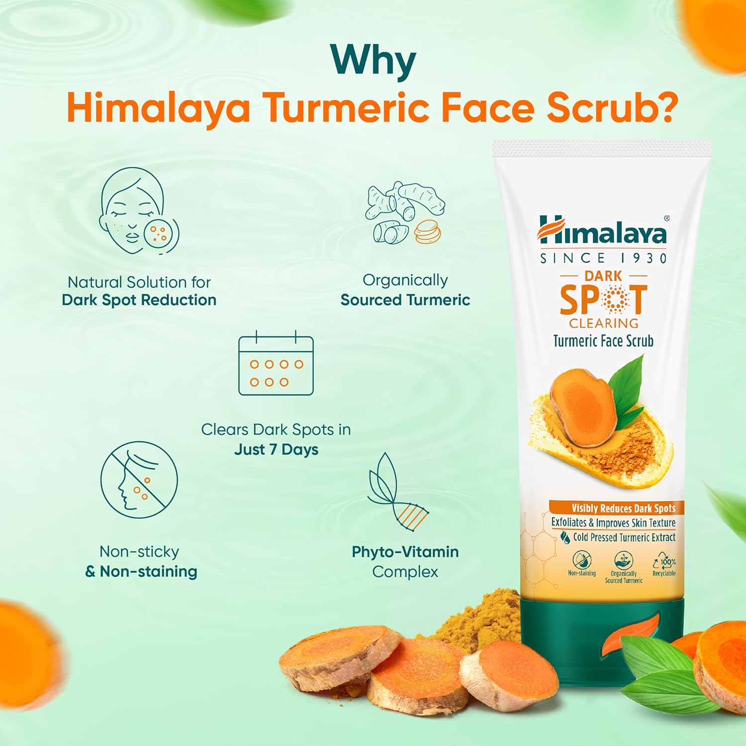 HIMALAYA DARK SPOT CLEARING TURMERIC FACE SCRUB ORGANICALLY SOURCED TURMERIC 100ML