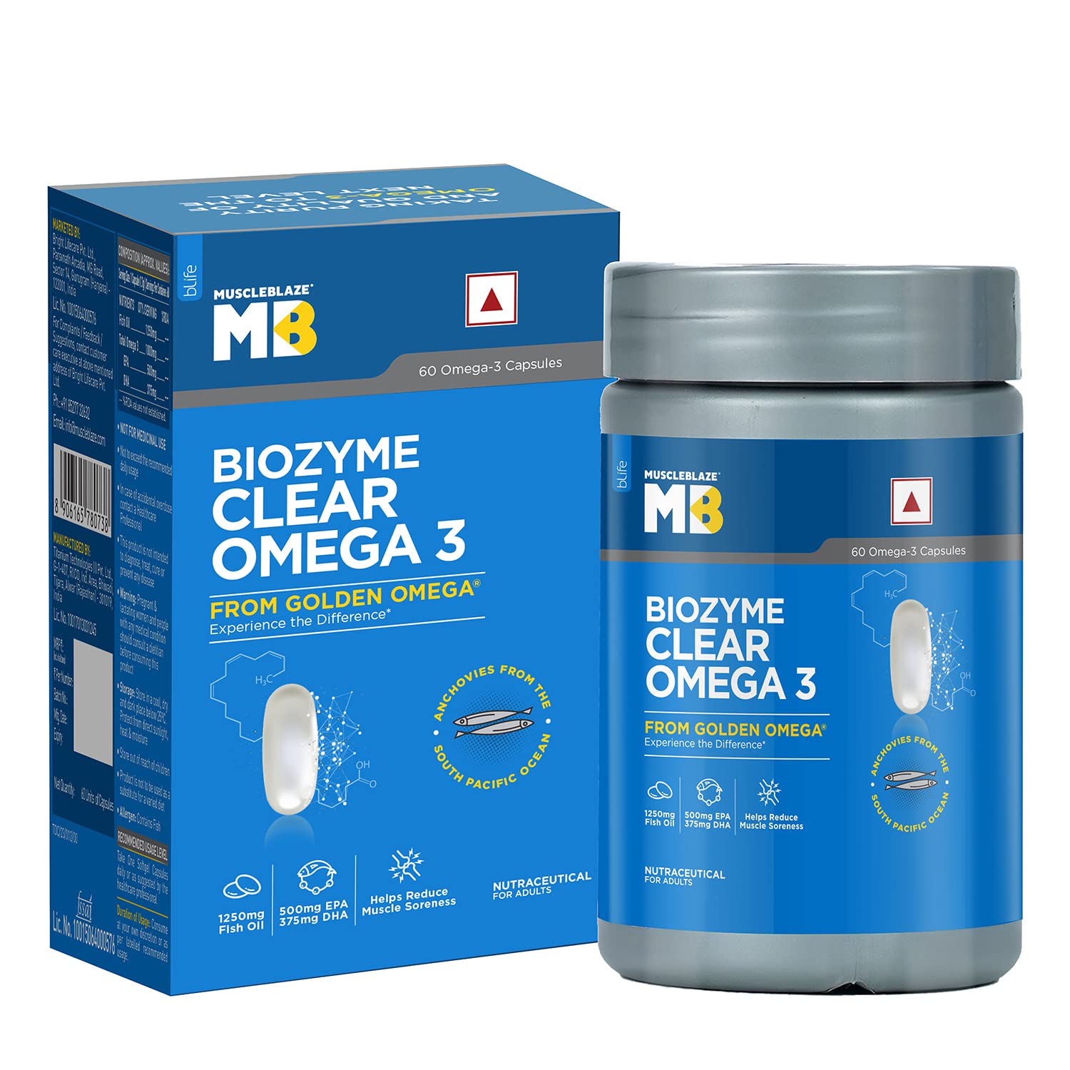 MUSCLEBLAZE BIOZYME CLEAR OMEGA 3 FISH OIL 1250 MG 60CAPSULES