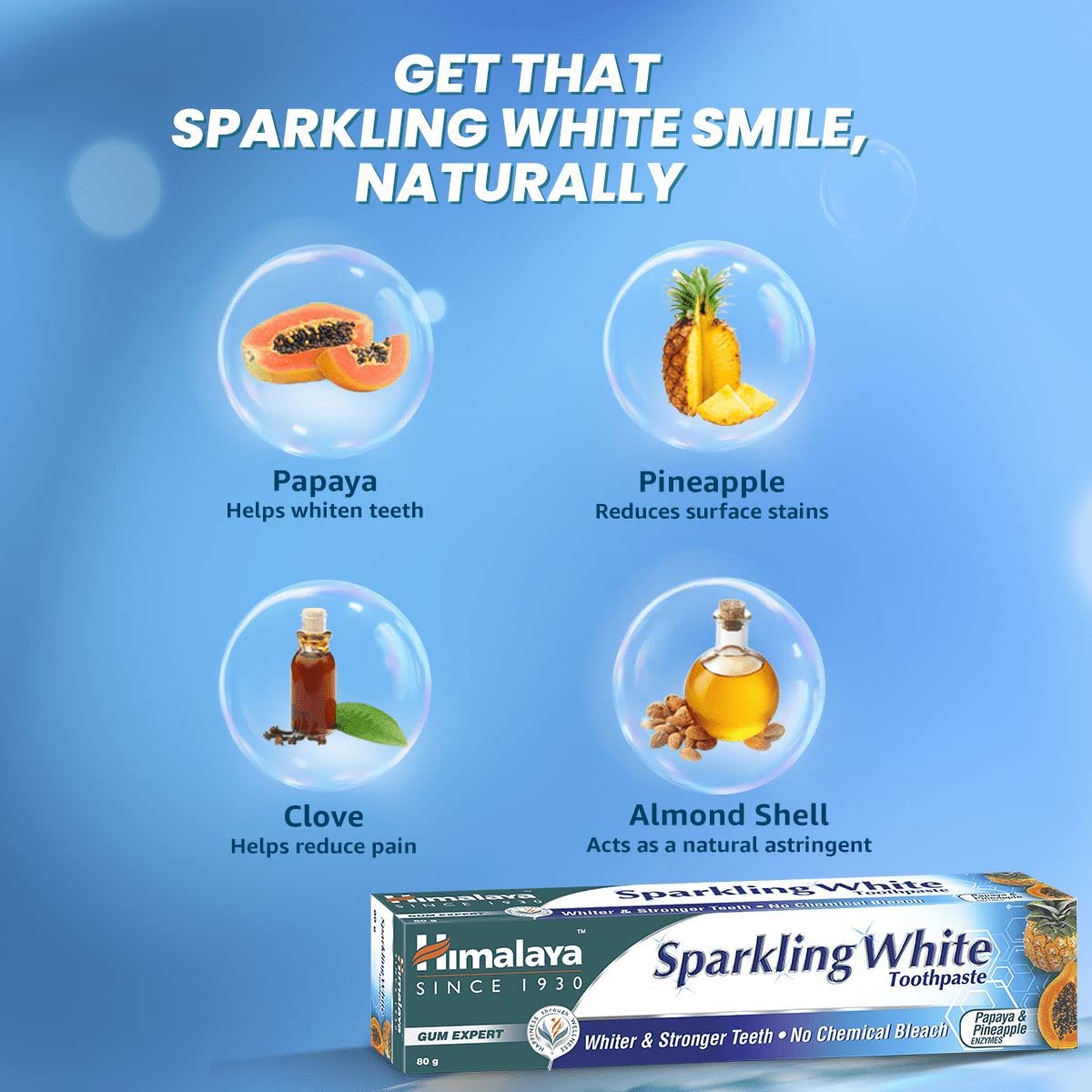 HIMALAYA SPARKLING WHITE TOOTHPASTE | FOR WHITER & STRONGER TEETH 80GM