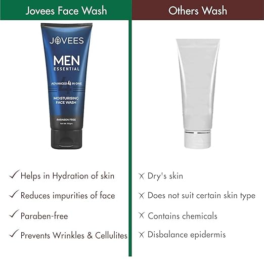 JOVEES HERBAL MEN'S ESSENTIAL ADVANCED 4 IN 1 MOISTURIZING FACE WASH (WITH VIT-C & VIT-E) 100G