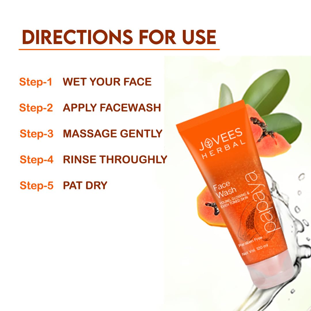 JOVEES HERBAL PAPAYA FACE WASH FOR GLOWING AND CLEAR SKIN WITH PAPAYA & BILBERRY FRUIT EXT-120ML