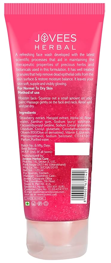 JOVEES HERBAL STRAWBERRY FACE WASH FOR HYDRATING & GLOWING SKIN WITH STRAWBERRY EXT. 120ML