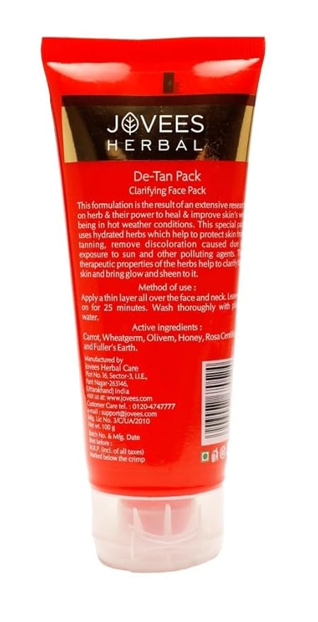 JOVEES HERBAL DE-TAN FACE PACK FOR WOMEN/MEN| TAN REMOVAL AND SKIN BRIGHTENING |100 GM