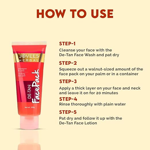 JOVEES HERBAL DE-TAN FACE PACK FOR WOMEN/MEN| TAN REMOVAL AND SKIN BRIGHTENING |100 GM