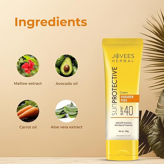 JOVEES HERBAL SUNPROTECTIVE SUNSCREEN SPF40 LIGHTWEIGHT,UVA/UVB PROTECTION PARABEN&ALCOHOL FREE100G