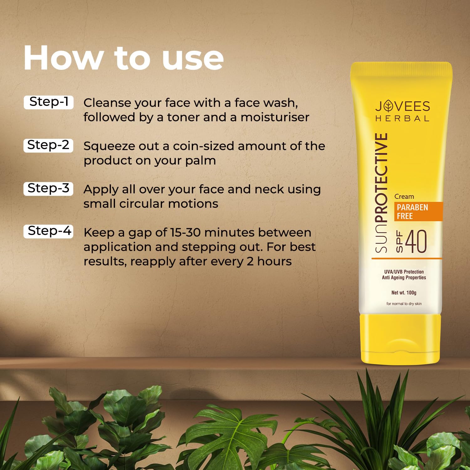 JOVEES HERBAL SUNPROTECTIVE SUNSCREEN SPF40 LIGHTWEIGHT,UVA/UVB PROTECTION PARABEN&ALCOHOL FREE100G