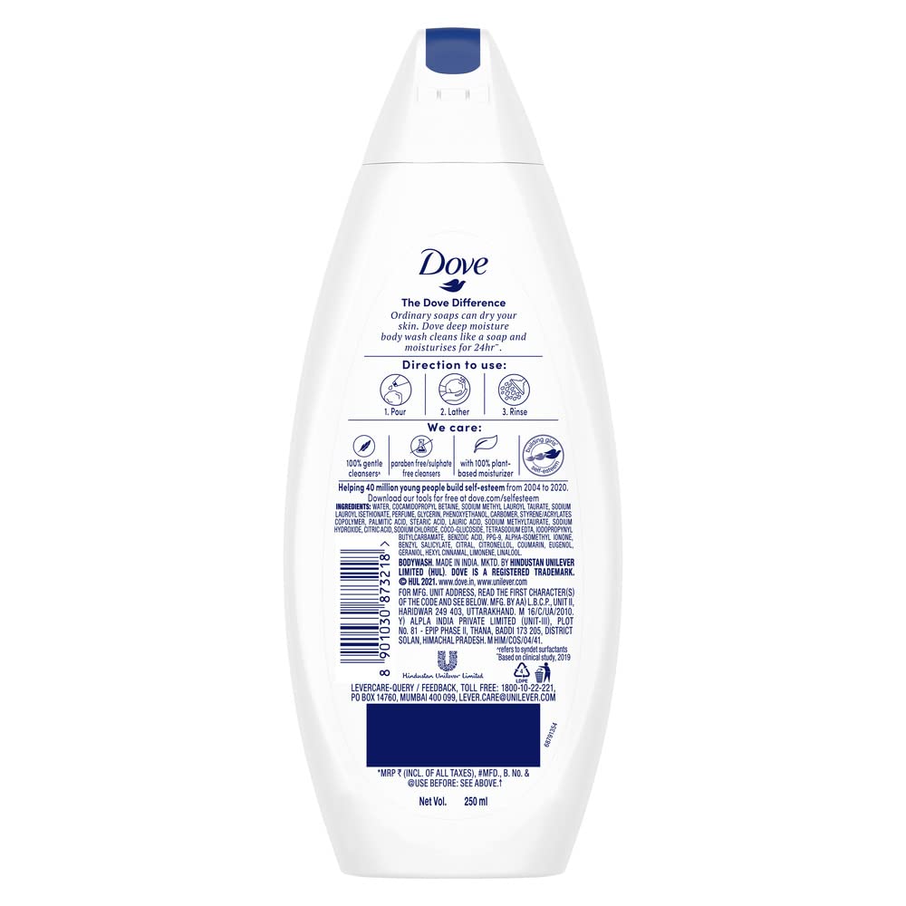 DOVE DEEPLY NOURISHING BODY WASH|WITH MOISTURISERS FOR SOFTER SMOOTHER SKIN 250 ML