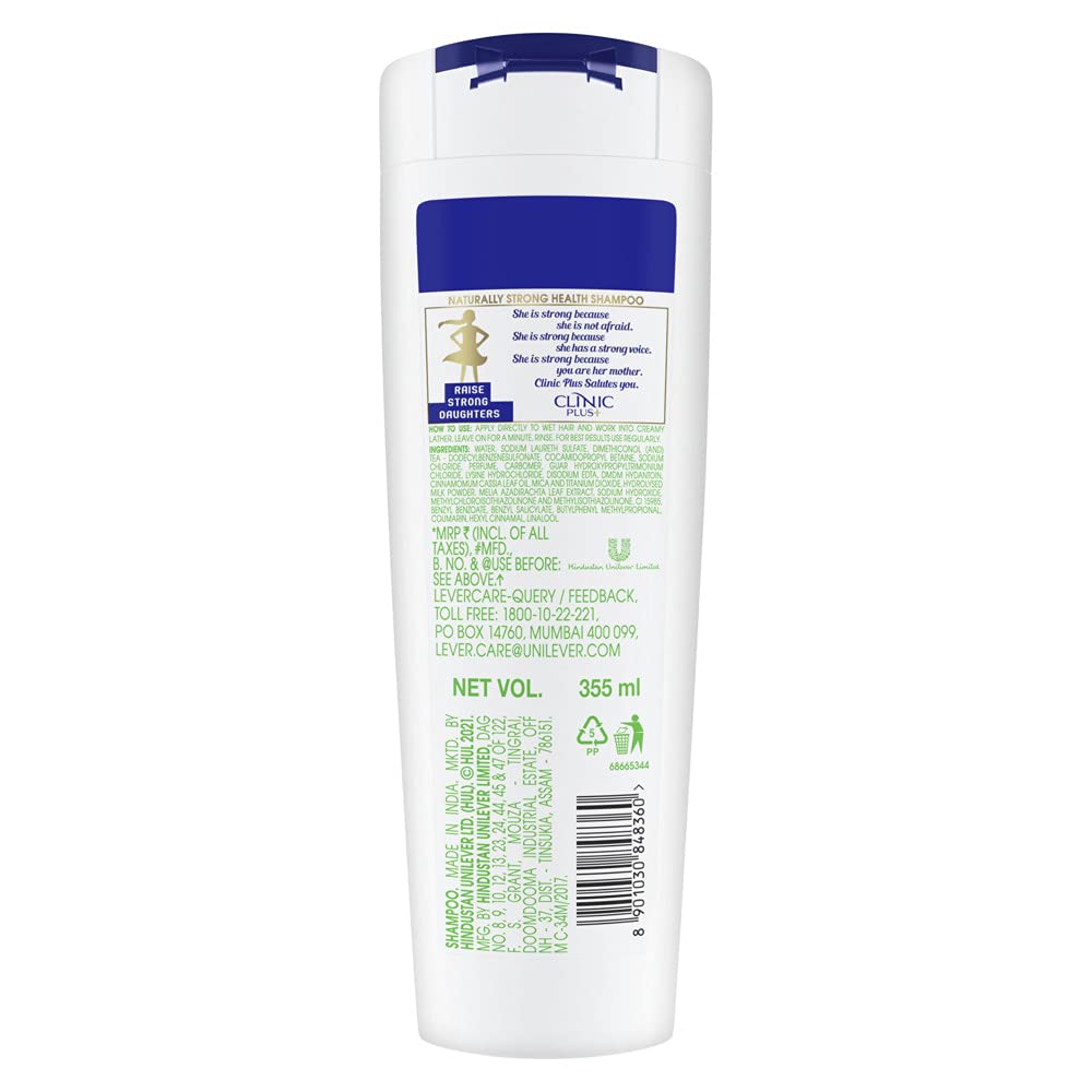 CLINIC PLUS + NATURALLY STRONG HEALTH SHAMPOO WITH HERBAL EXTRACTS, 355ML