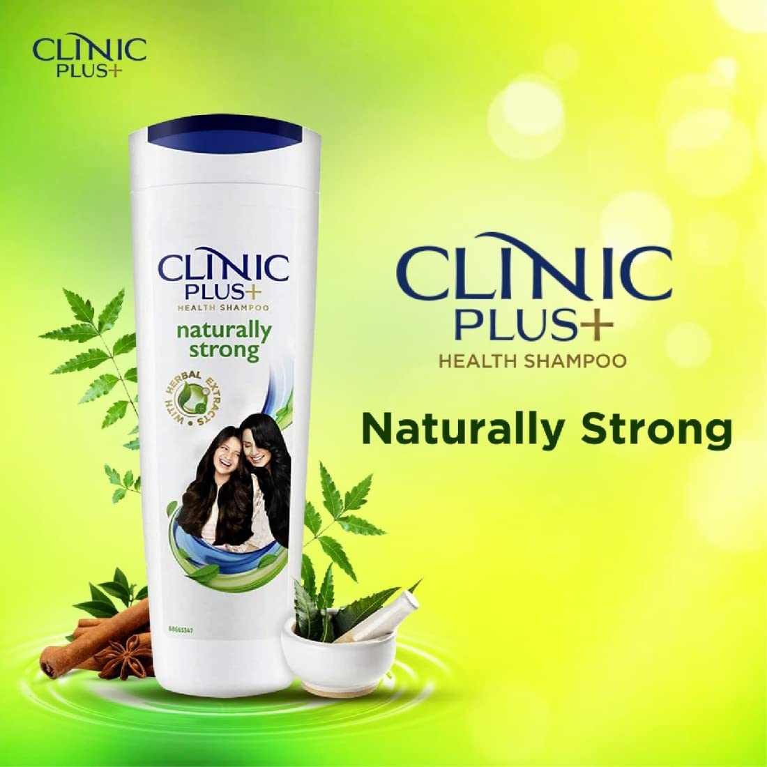 CLINIC PLUS + NATURALLY STRONG HEALTH SHAMPOO WITH HERBAL EXTRACTS, 355ML