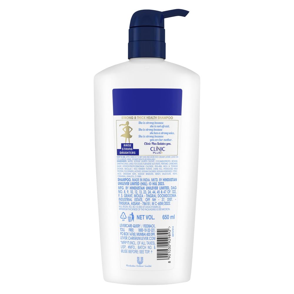 CLINIC PLUS STRONG & THICK SHAMPOO WITH ALMOND OIL & MILK PROTEINS FOR STRENGTH AND VOLUME 650ML