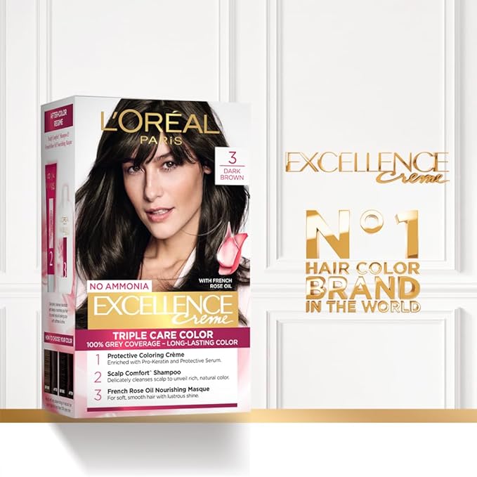 L'OREAL PARIS EXCELLENCE CREME HAIR COLOR, 3 DARK BROWN, 72ML+100G