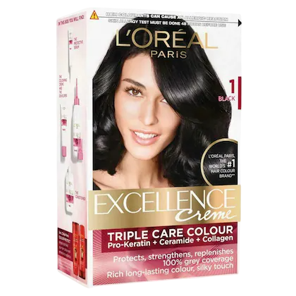 L'OREAL PARIS EXCELLENCE CREME HAIR COLOUR, BLACK (1) (72 ML + 100 G)