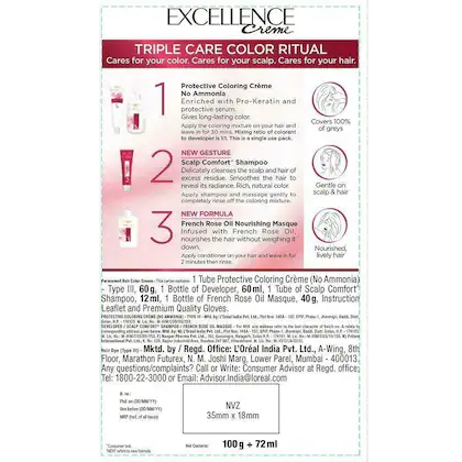 L'OREAL PARIS EXCELLENCE CREME HAIR COLOUR, BLACK (1) (72 ML + 100 G)