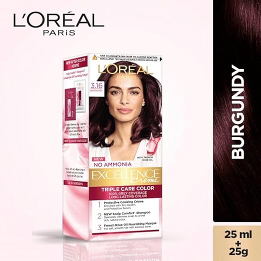 L ORÉAL PARIS EXCELLENCE HAIR COLOR SMALL PACK SHADE.3.16, BURGUNDY, 25ML+25G