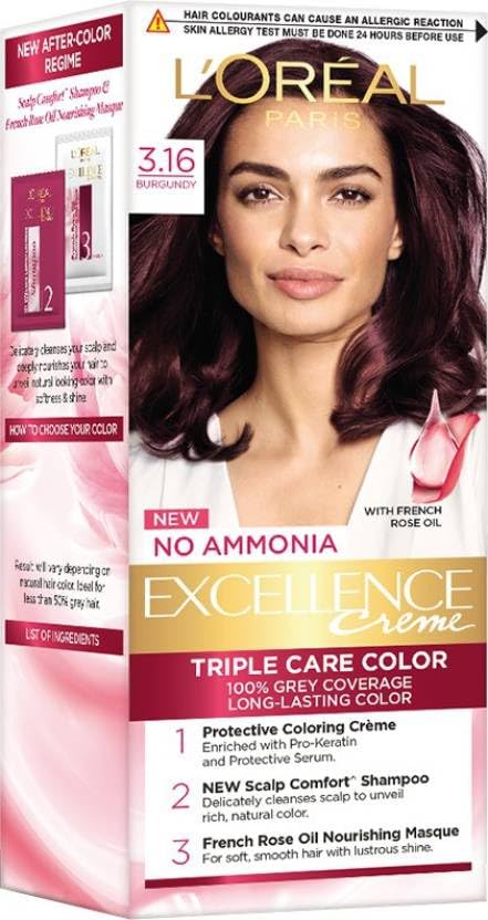 L ORÉAL PARIS EXCELLENCE HAIR COLOR SMALL PACK SHADE.3.16, BURGUNDY, 25ML+25G