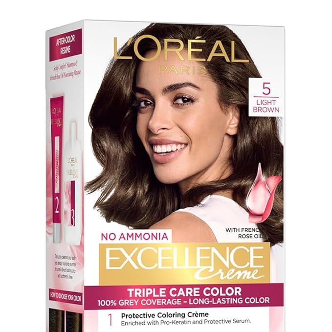 L'ORÉAL PARIS PERMANENT HAIR COLOUR, RADIANT AT-HOME HAIR COLOUR 5 LIGHT BROWN, 72ML+100G