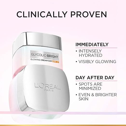 L'OREAL PARIS GLYCOLIC BRIGHT GLOWING DAY CREAM, OVERNIGHT BRIGHTENING CREAM, GLOWING SKIN, 50ML