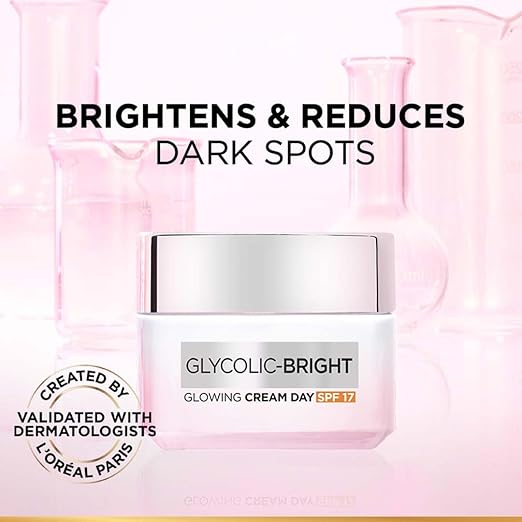 L'OREAL PARIS GLYCOLIC BRIGHT GLOWING DAY CREAM, OVERNIGHT BRIGHTENING CREAM, GLOWING SKIN, 50ML