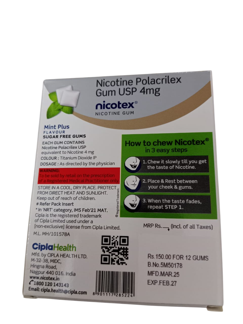 NICOTEX MINT PLUS 4MG  CHEWEABLE TAB