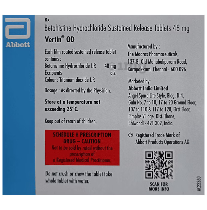 VERTIN OD 48MG TABLET SR