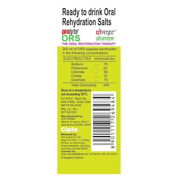 ORS PROLYTE LIQUID NIMBU PANI FLAVOUR 200ML