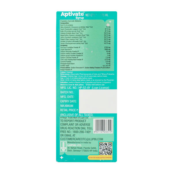 APTIVATE SYRUP 175ML