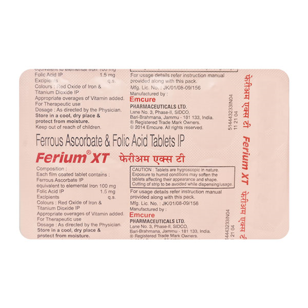 FERIUM XT TABLET WITH FERROUS ASCORBATE & FOLIC ACID