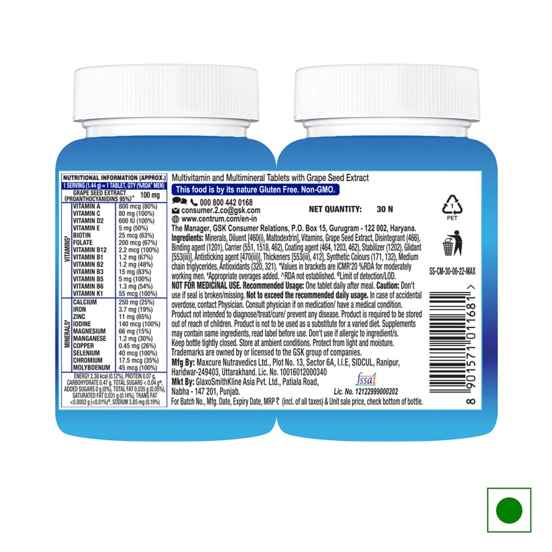 CENTRUM MEN TABLET, WORLD'S NO.1 MULTIVITAMIN WITH GRAPE SEED EXTRACT, VITAMIN C & 21 OTHER NUTRIENT