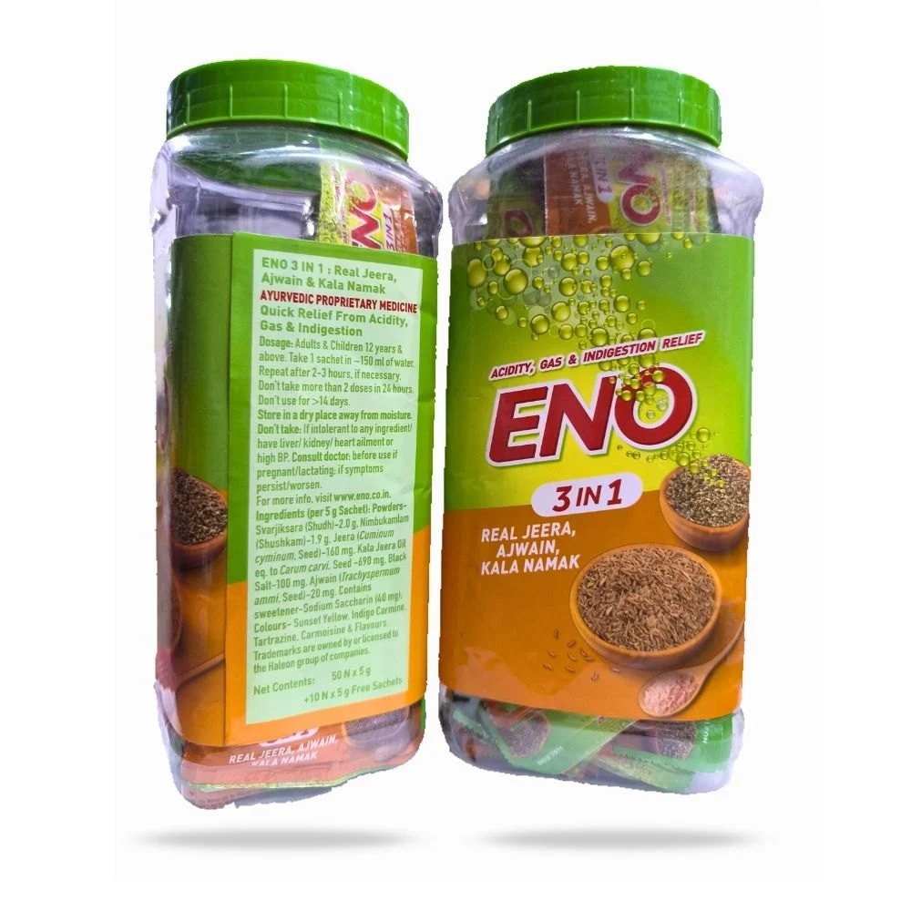 ENO JEERA, AJWAIN & KALA NAMAK FOR FAST & EFFECTIVE RELIEF FROM ACIDITY, GAS & INDIGESTION 5G EACH