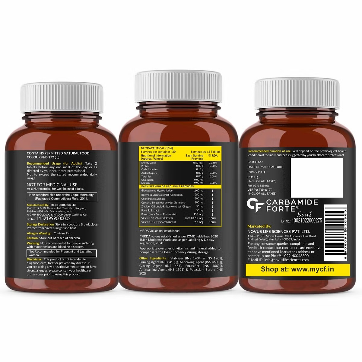 CARBAMIDE FORTE JOINT SUPPORT SUPPLEMENT WITH GLUCOSAMINE 1600MG PER SERVING 60 TABLETS