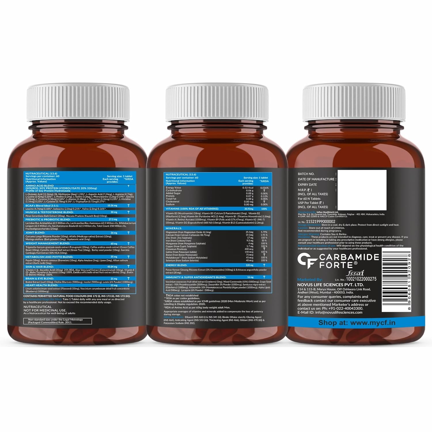 CARBAMIDE FORTE MULTIVITAMIN TABLET WITH BCAA, AMINO ACIDS, PROBIOTICS & ANTIOXIDANTS 60 TABLETS