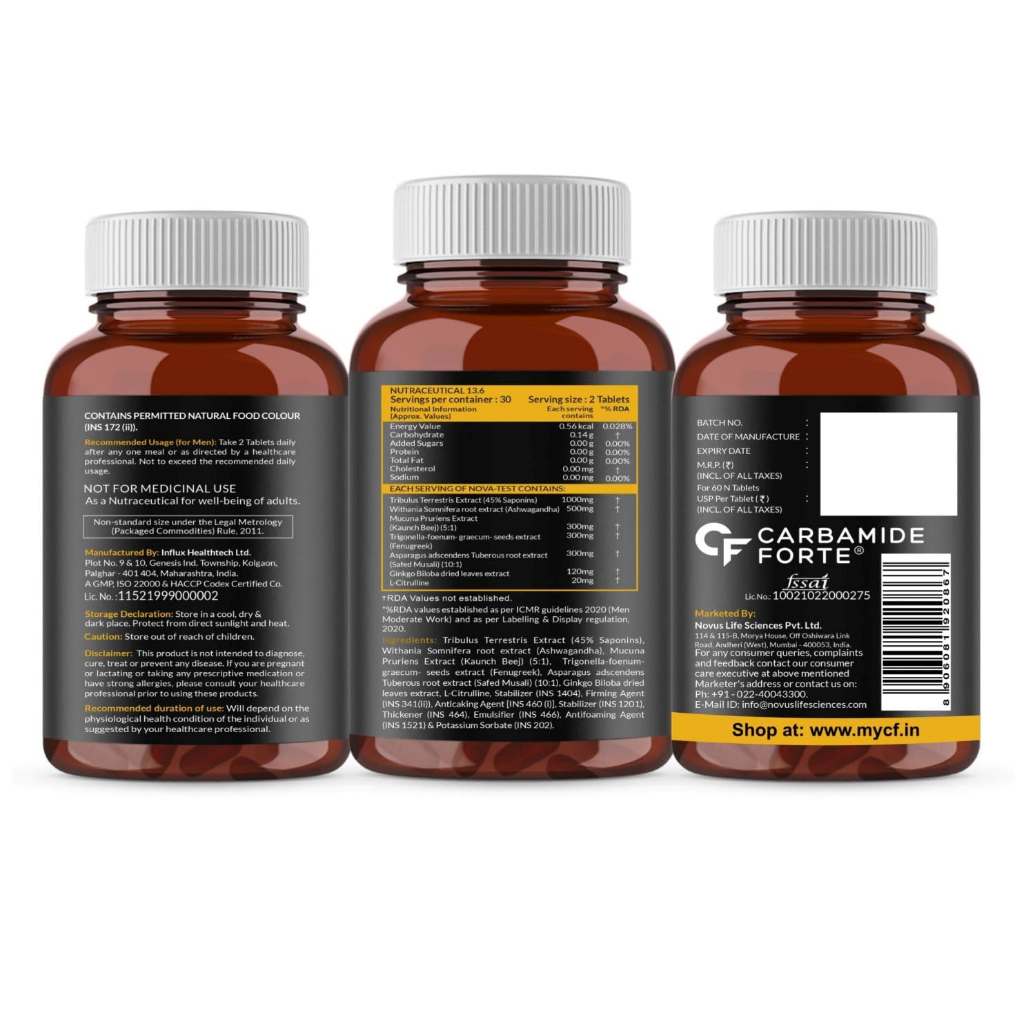 CARBAMIDE FORTE TESTOSTERONE SUPPLEMENT WITH TRIBULUS 1000MG, ASHWAGANDHA,  60 TABLETS