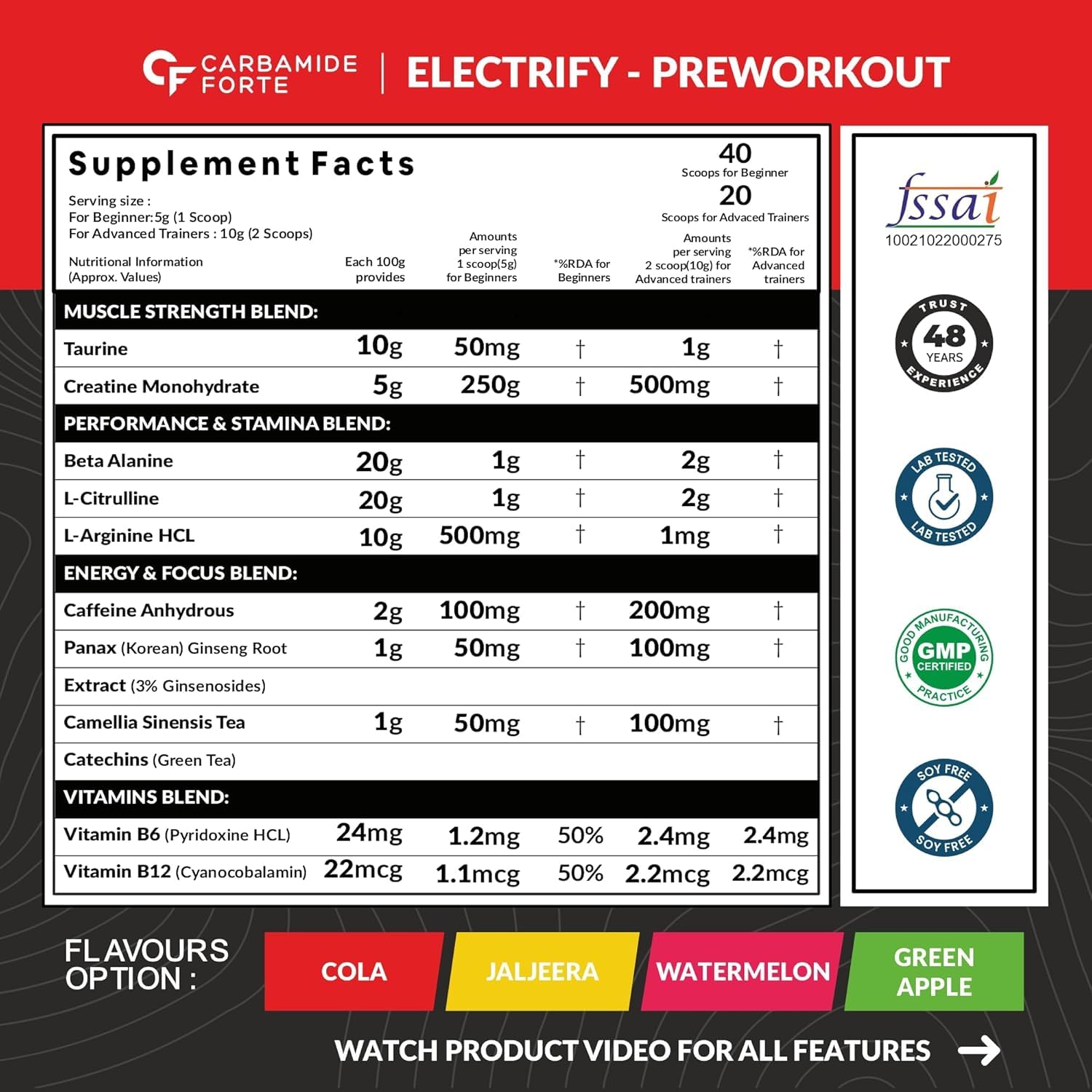 CARBAMIDE FORTE PRE WORKOUT FOR MEN & WOMEN FOR ENERGY, FOCUS & STRENGTH COLA FLAVOUR 200GM