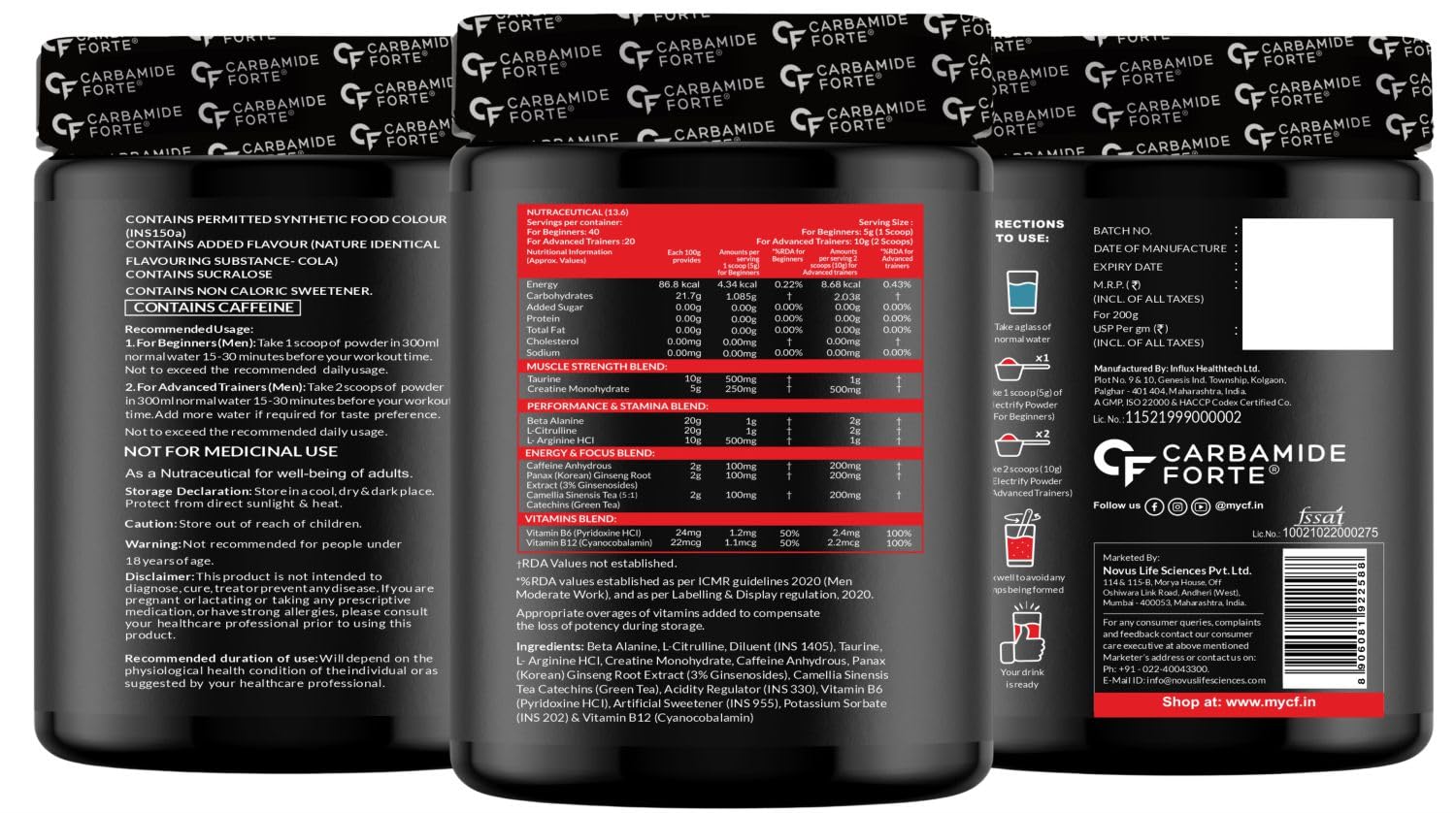 CARBAMIDE FORTE PRE WORKOUT FOR MEN & WOMEN FOR ENERGY, FOCUS & STRENGTH COLA FLAVOUR 200GM