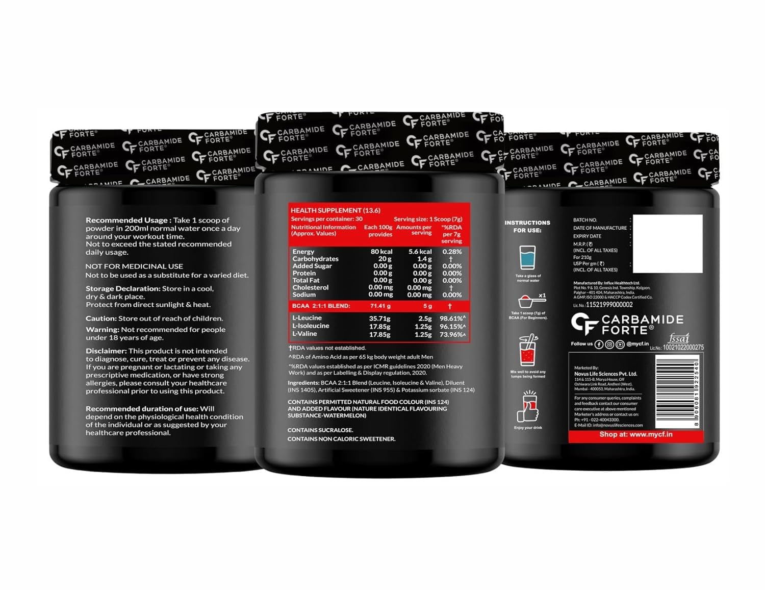 CARBAMIDE FORTE BCAA POWDER 5000MG WATERMELON FLAVOUR - 210G POWDER