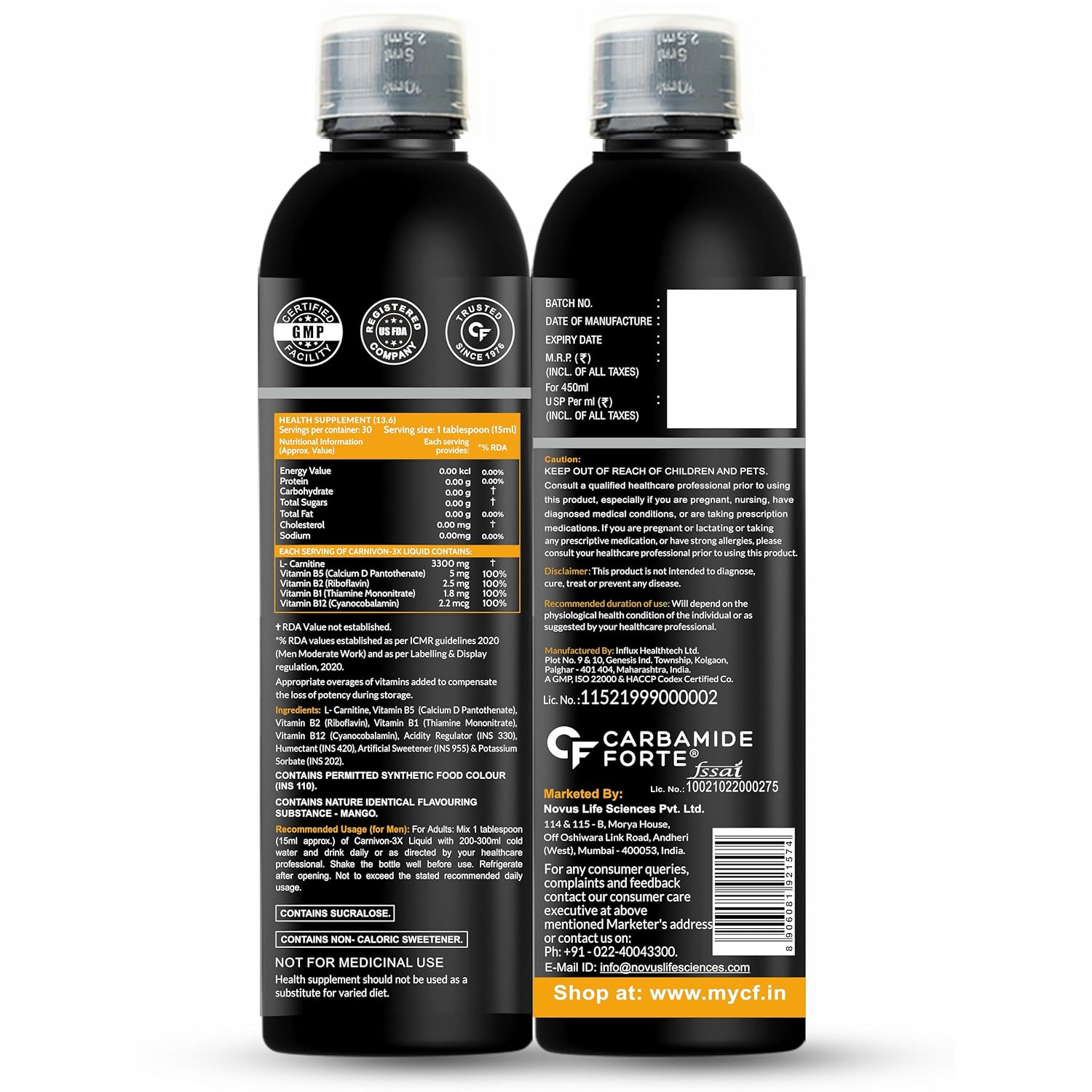CARBAMIDE FORTE L CARNITINE LIQUID 3300MG WITH ADDED VITAMINS MANGO FLAVOUR 450ML