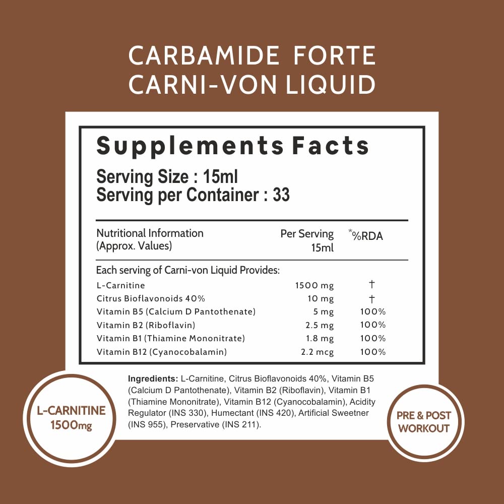 CARBAMIDE FORTE L-CARNITINE CONCENTRATED LIQUID WITH 1500MG PRE & POST WORKOUT SUPPLEMENT 500ML