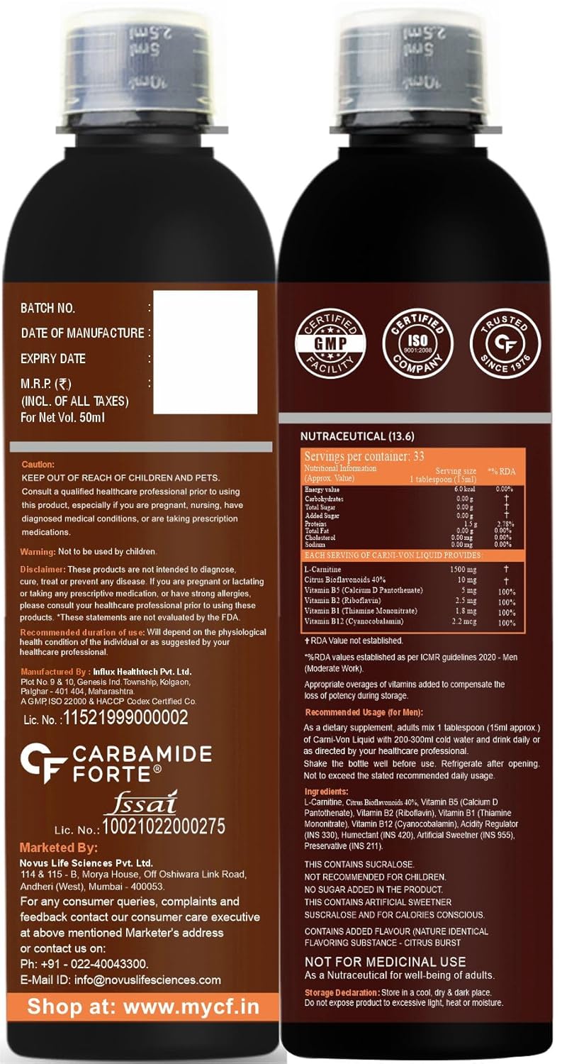 CARBAMIDE FORTE L-CARNITINE CONCENTRATED LIQUID WITH 1500MG PRE & POST WORKOUT SUPPLEMENT 500ML