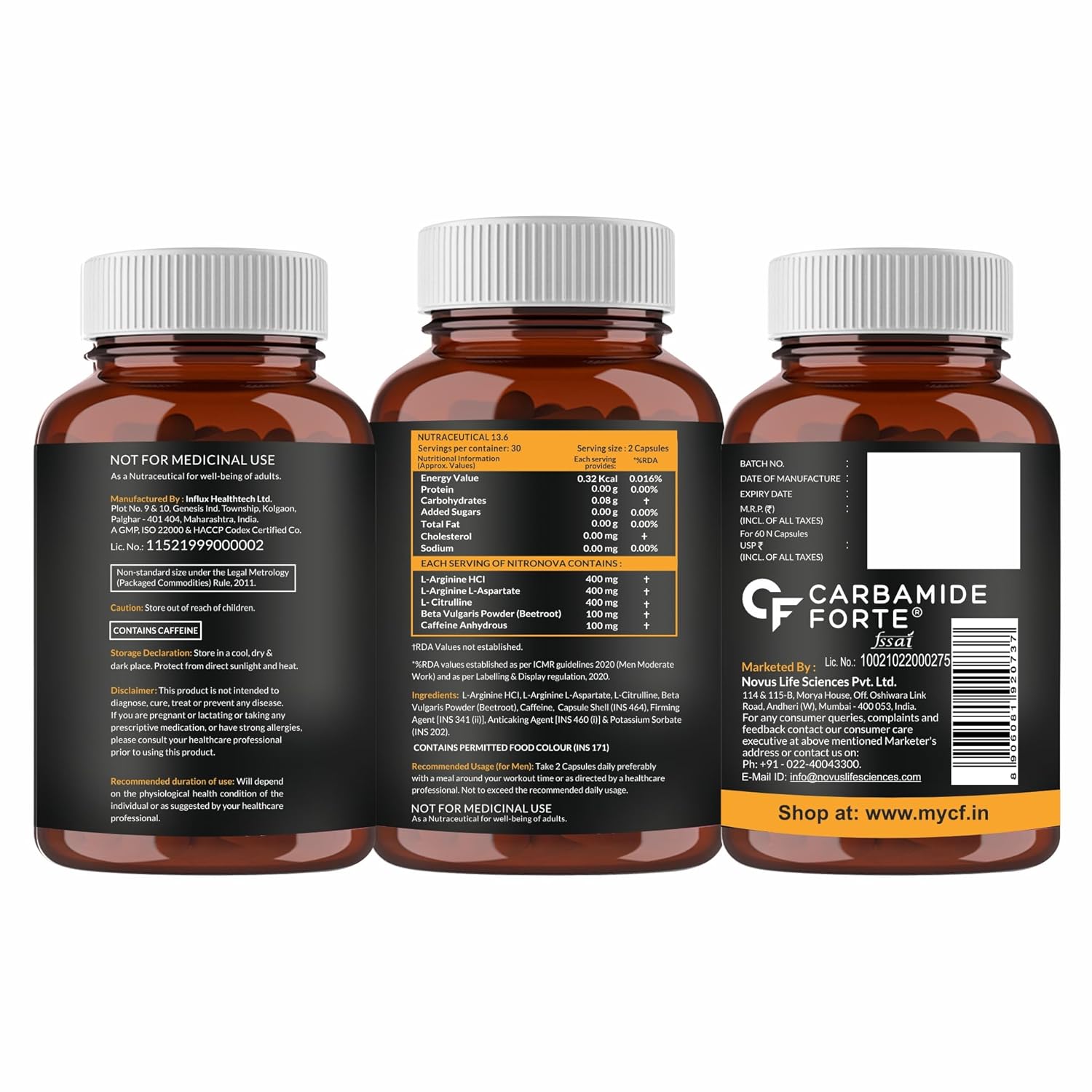 CARBAMIDE FORTE NITRIC OXIDE SUPPLEMENT FOR ADULTS 1200MG WITH L-ARGININE HCL 60 CAPSULES