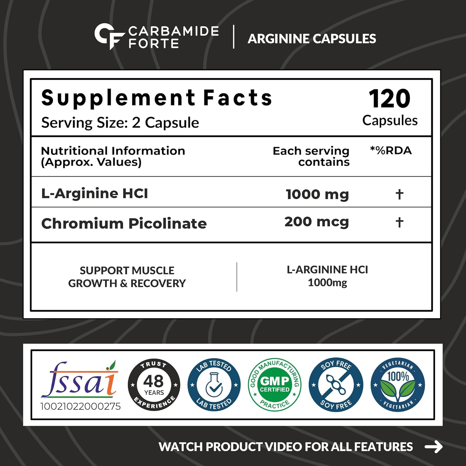 CARBAMIDE FORTE L-ARGININE, CREATINE 1000MG FOR ADULTS PER SERVING 120 CAPSULES