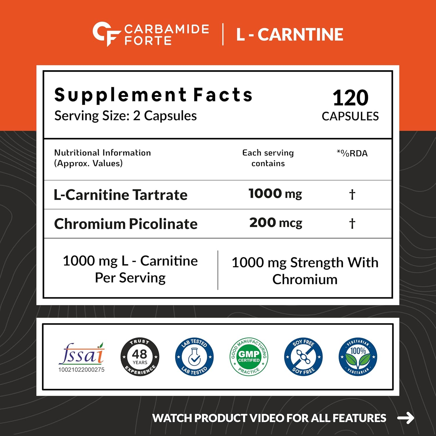 CARBAMIDE FORTE L CARNITINE L TARTRATE 1000MG CAPSULES PRE WORKOUT SUPPLEMENT 120 CAPSULES