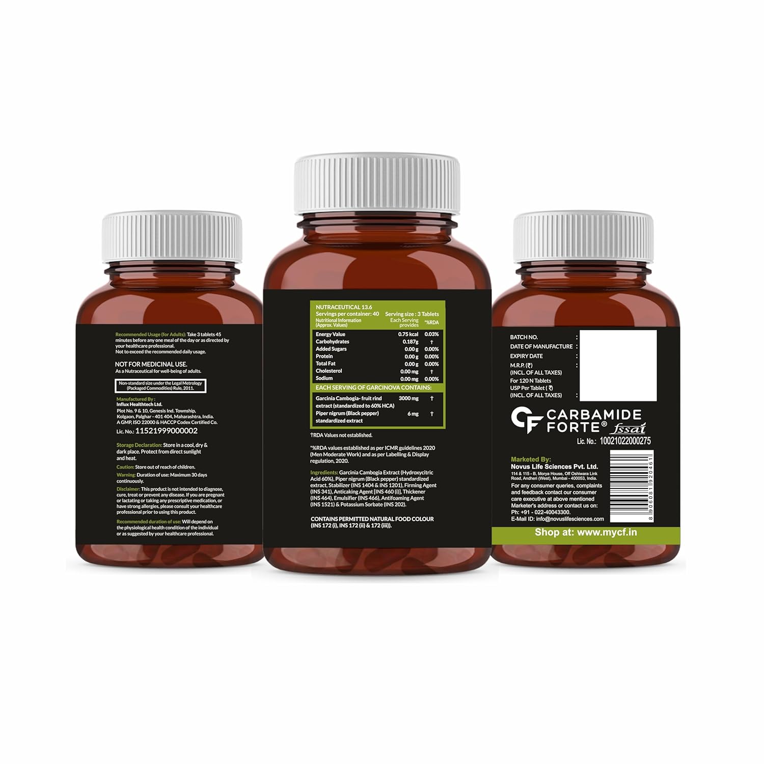 CARBAMIDE FORTE GARCINIA CAMBOGIA 3000MG 60% HCA & 6MG PIPERINE PER SERVING 120 TABLETS