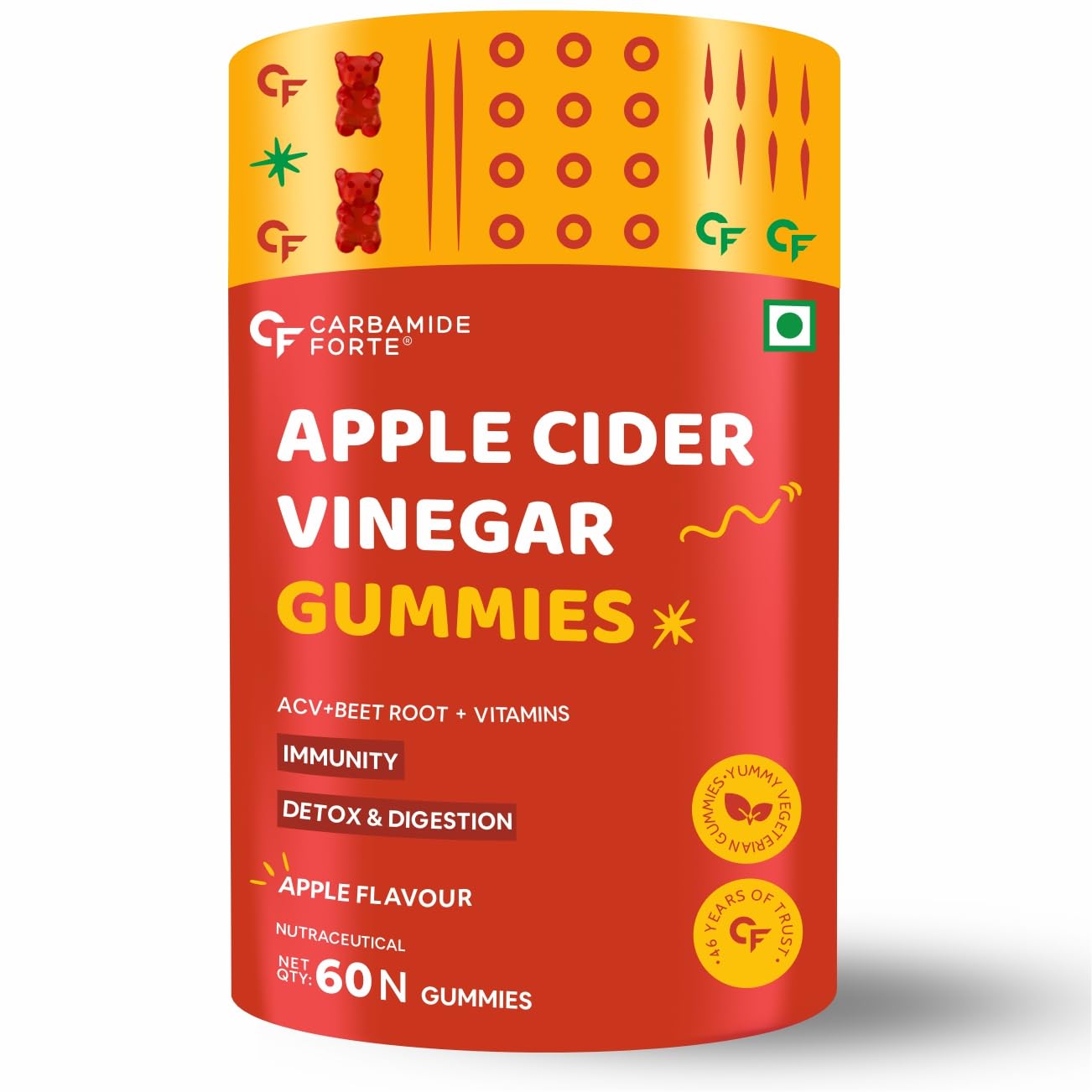 CARBAMIDE FORTE APPLE CIDER VINEGAR GUMMIES - WITH VITAMIN D & E 60 VEGAN GUMMIES