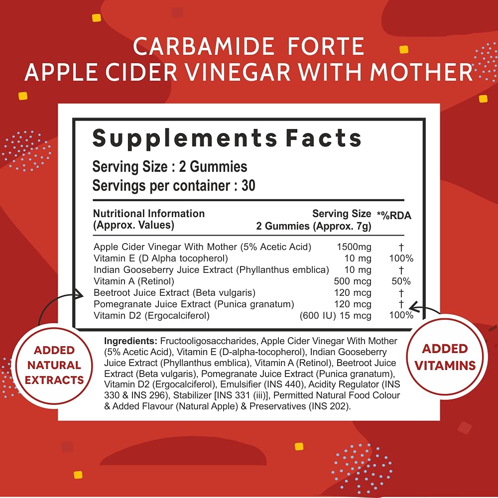 CARBAMIDE FORTE APPLE CIDER VINEGAR GUMMIES - WITH VITAMIN D & E 60 VEGAN GUMMIES
