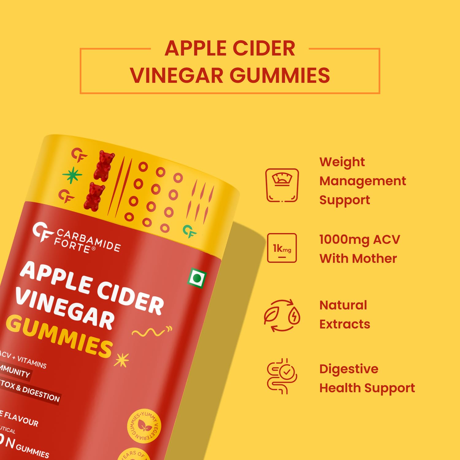 CARBAMIDE FORTE APPLE CIDER VINEGAR GUMMIES - WITH VITAMIN D & E 60 VEGAN GUMMIES
