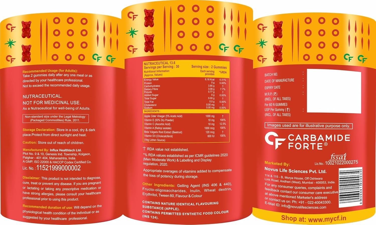 CARBAMIDE FORTE APPLE CIDER VINEGAR GUMMIES - WITH VITAMIN D & E 60 VEGAN GUMMIES