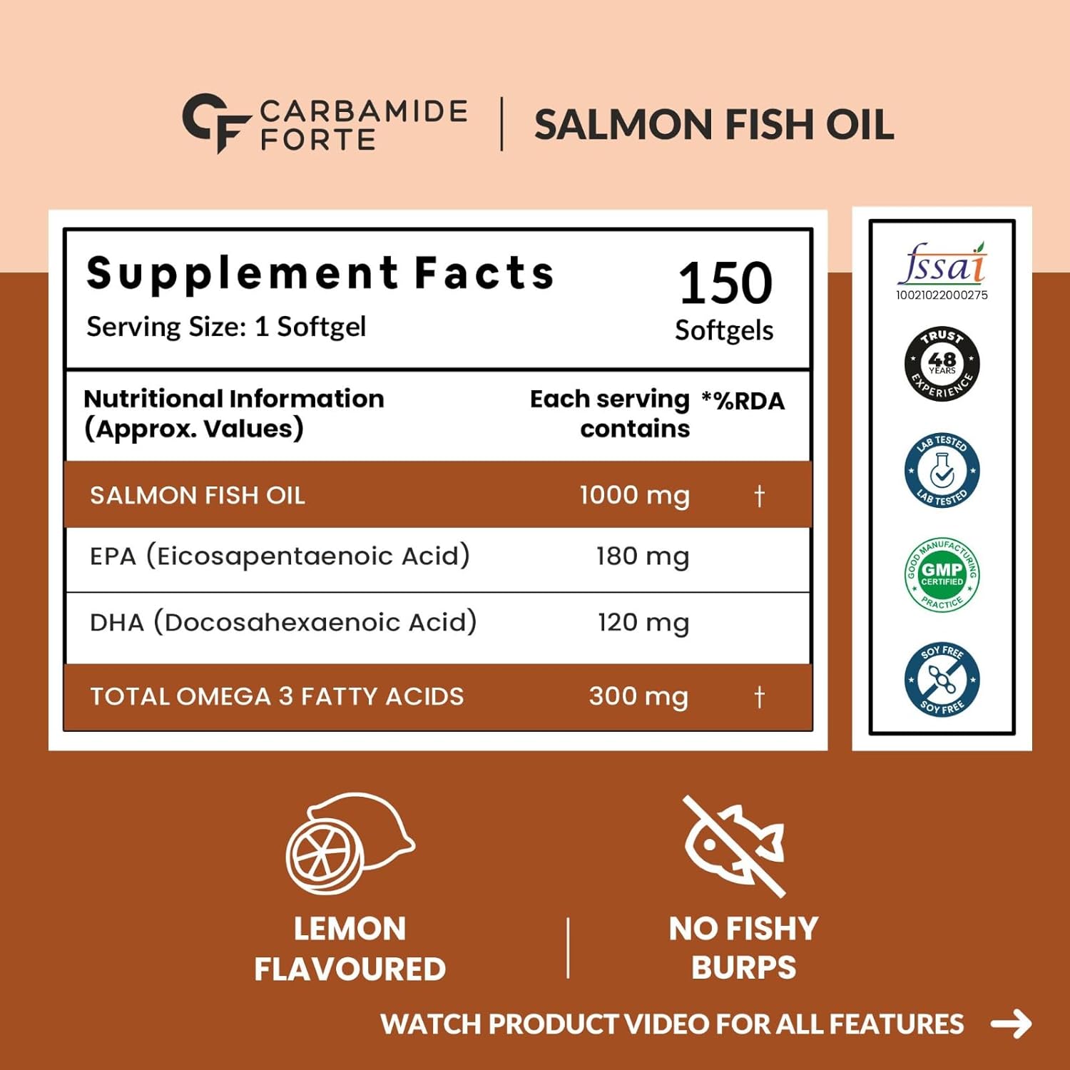 CARBAMIDE FORTE SALMON FISH OIL OMEGA 3 CAPSULE 1000 MG FOR ADULTS -150 CAPSULES