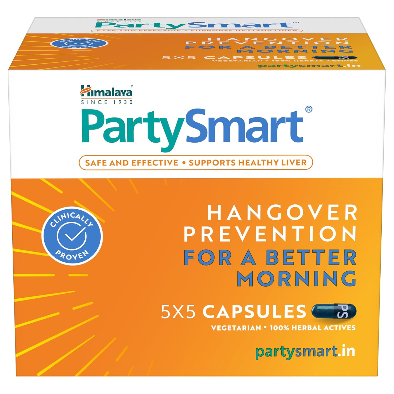 HIMALAYA PARTY SMART, PREVENTS HANGOVER & HELPS SUPPORT LIVER SAFE & EFFECTIVE 25 CAPSULES