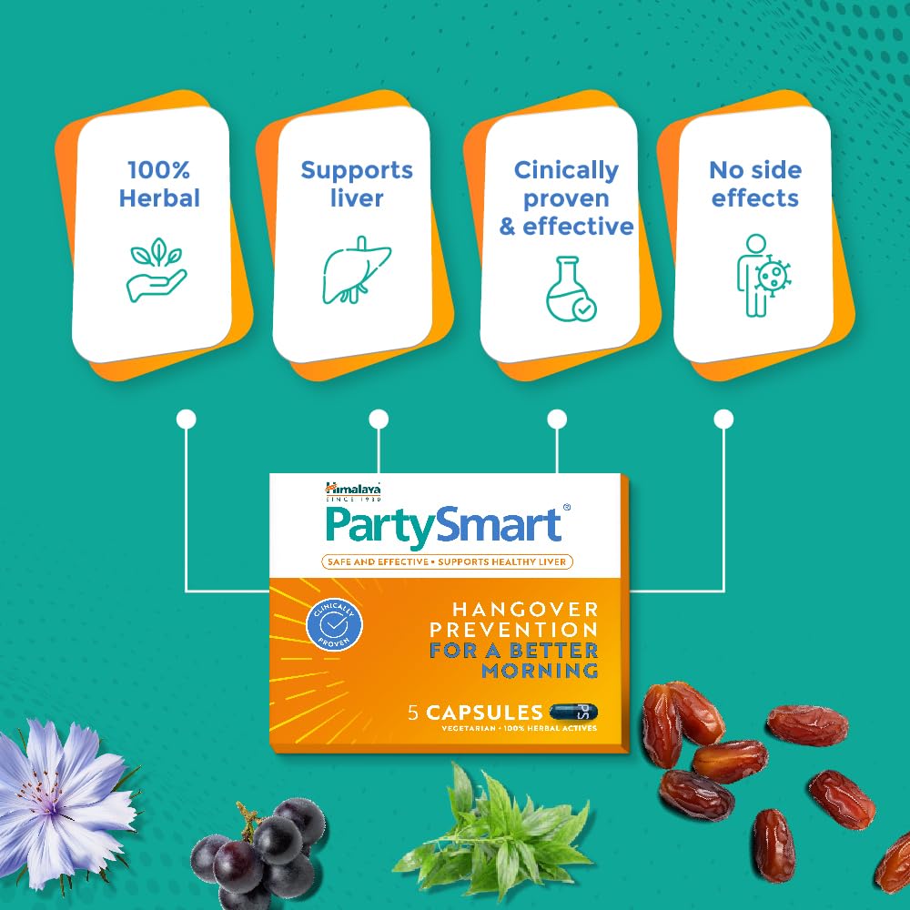 HIMALAYA PARTY SMART, PREVENTS HANGOVER & HELPS SUPPORT LIVER SAFE & EFFECTIVE 25 CAPSULES