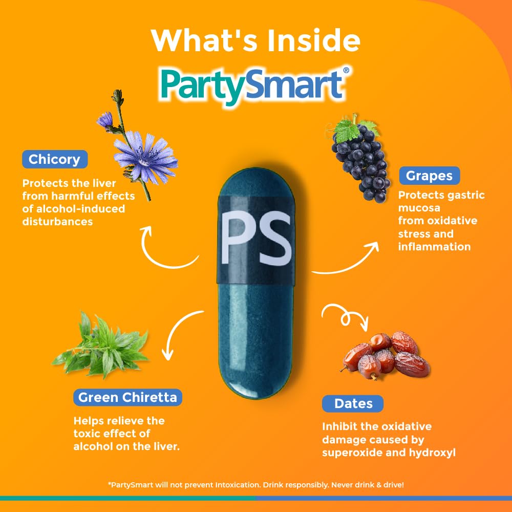 HIMALAYA PARTY SMART, PREVENTS HANGOVER & HELPS SUPPORT LIVER SAFE & EFFECTIVE 25 CAPSULES